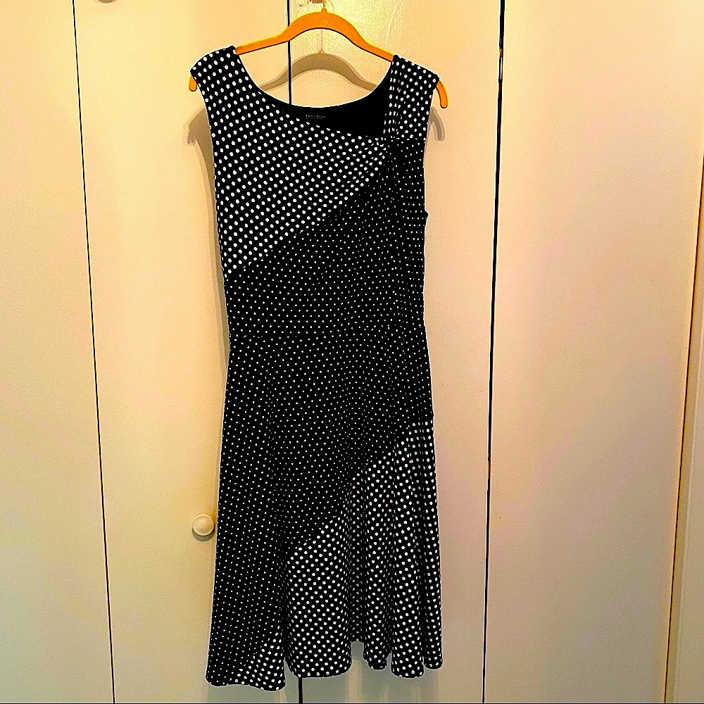White House Black Market Black and White Polka Dot Midi Dress